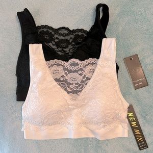 2 NWT Lace Front Bralettes, 1 white, 1 black One Size with removable pads